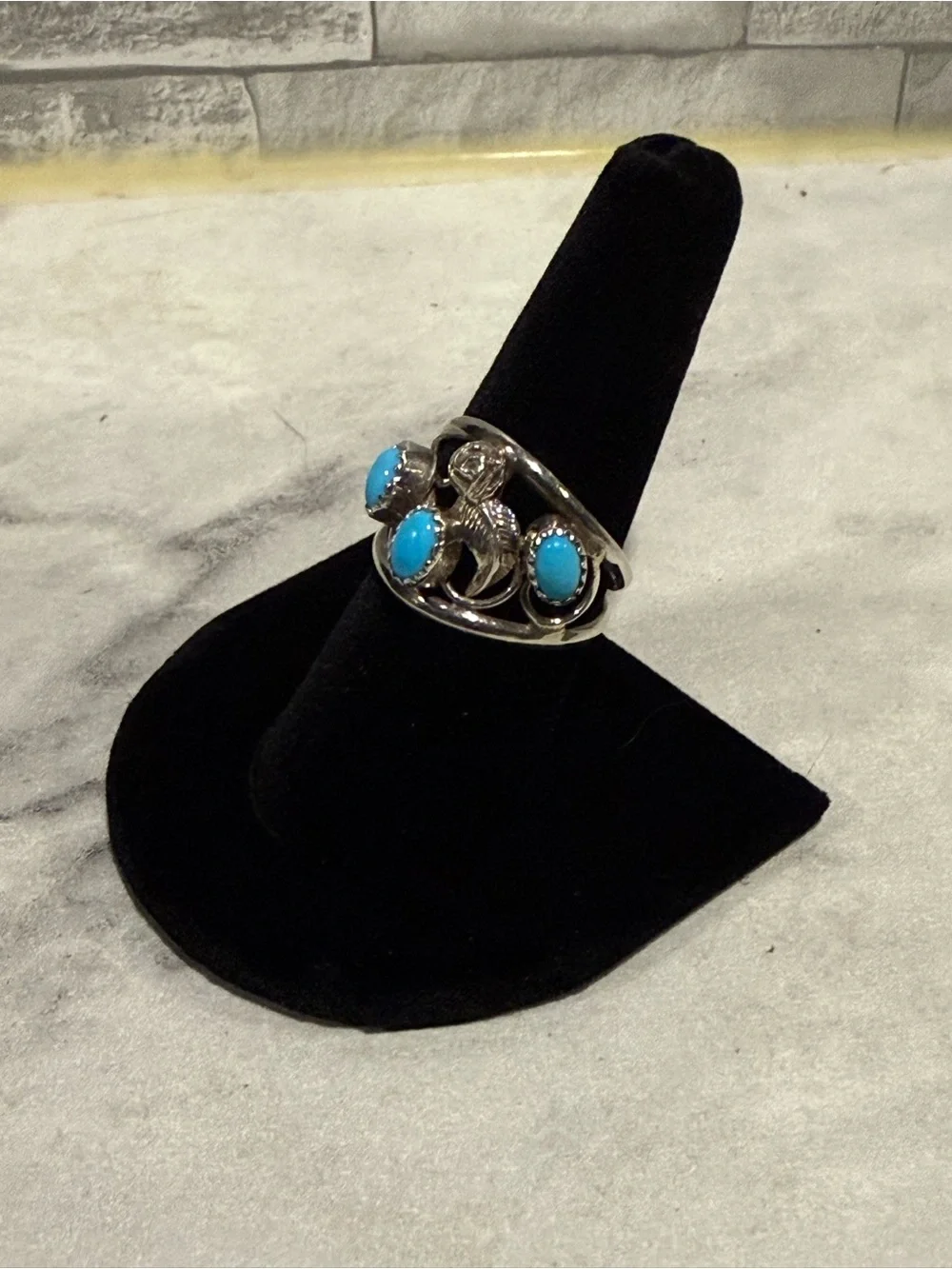 Authentic Native American Sleeping Beauty Turquoise Statement Ring - Size 8.5